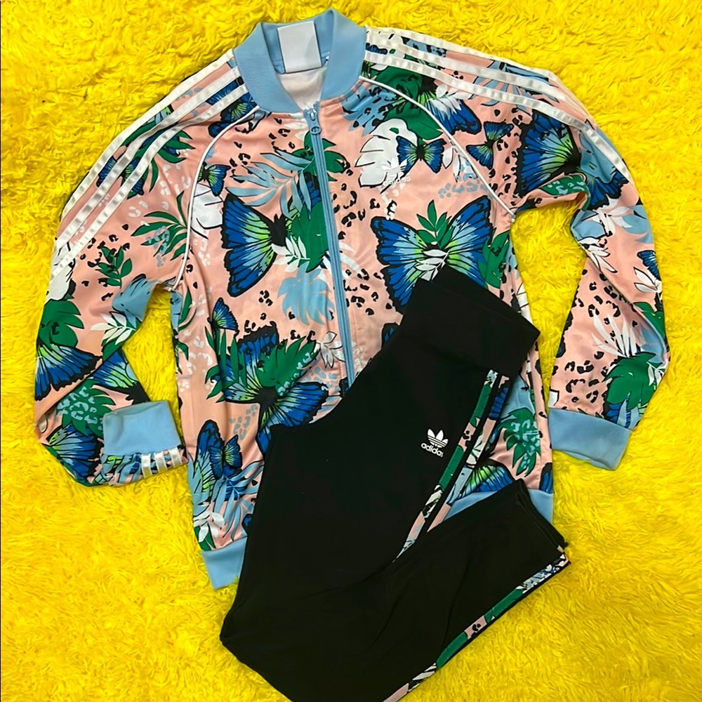 Adidas Floral Butterfly Track Jacket and Leggings Set